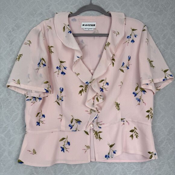 Vtg Peplum Ruffle Top 14 Large Powder Pink Floral Fairy Coquette Soft Grunge Y2K - Picture 1 of 14